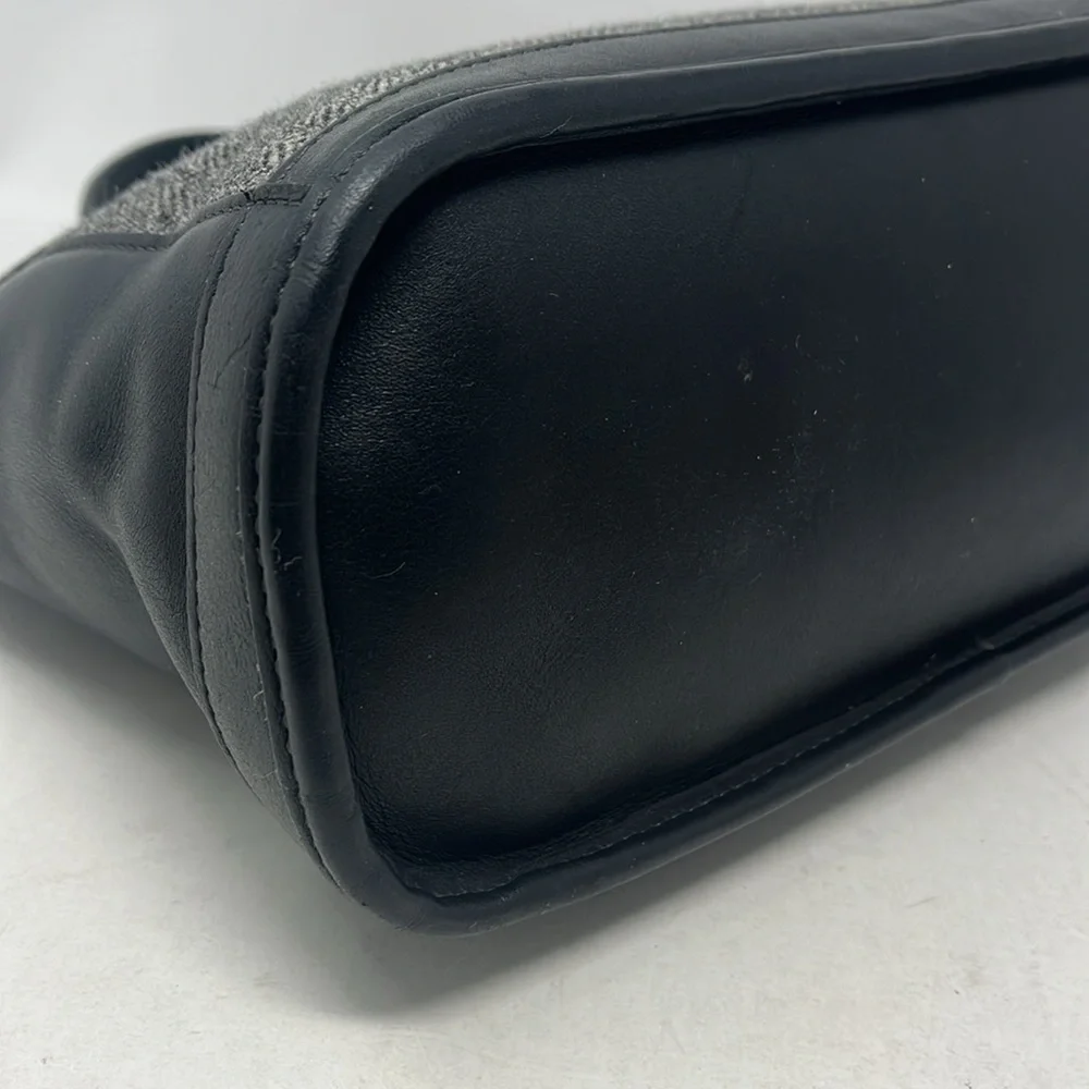 VINTAGE COACH BLEEKER TOTE HERRINGBONE TWEED BLACK LEATHER MADE IN USA 1999 - Picture 9 of 17